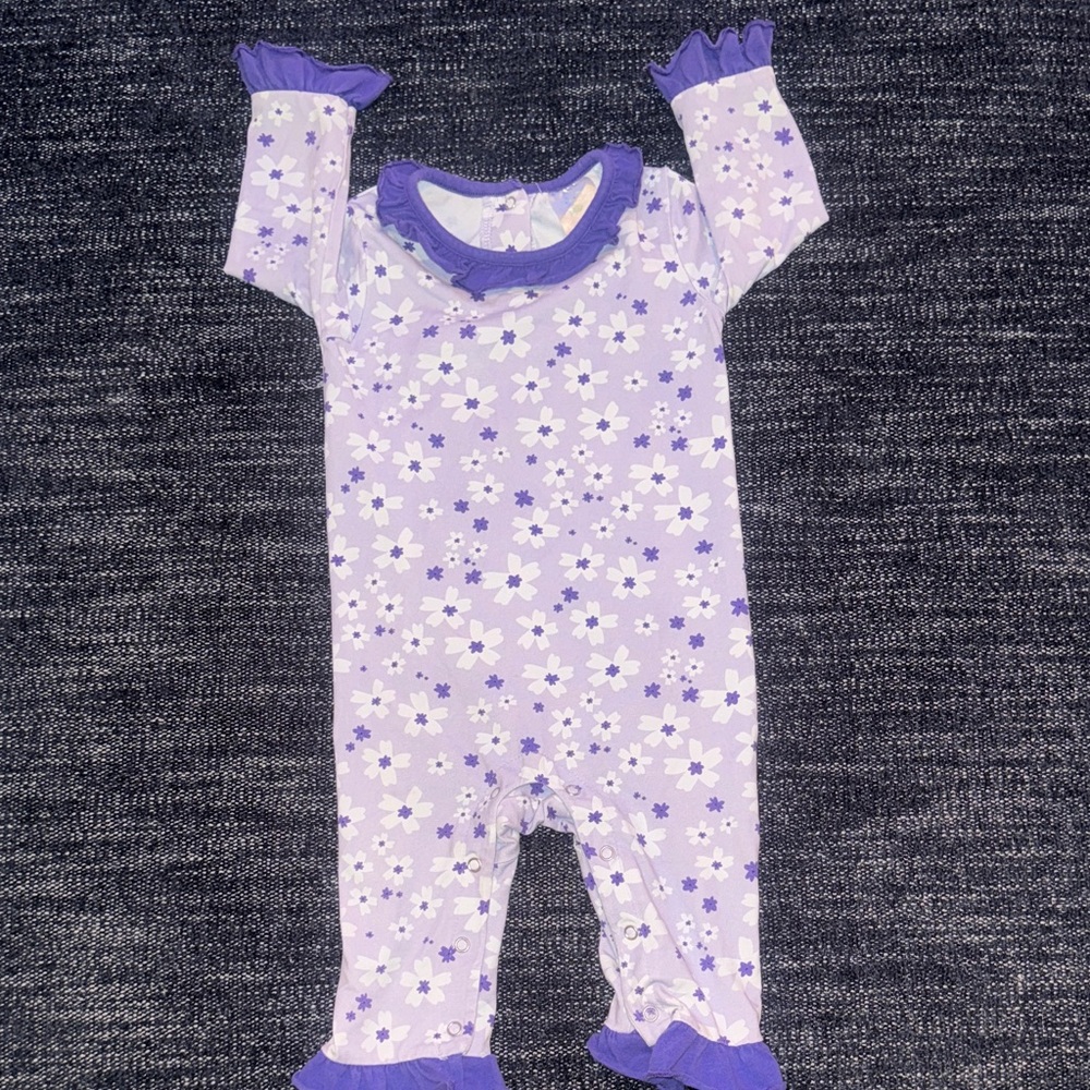 Charming Purple Floral Kids Footie